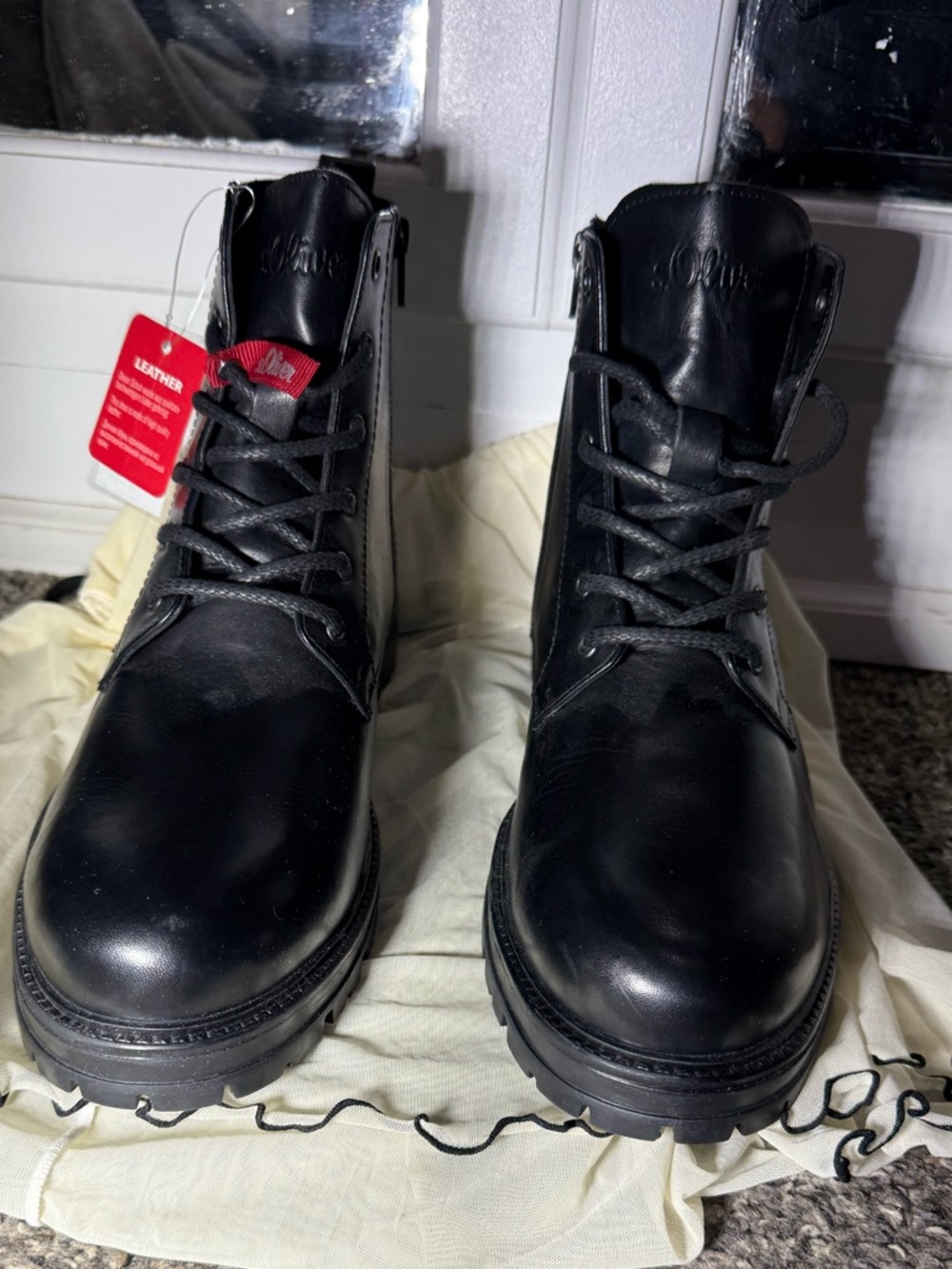 ✨s.Oliver Black Leather Combat Boots Size Men’s 10~ NEW